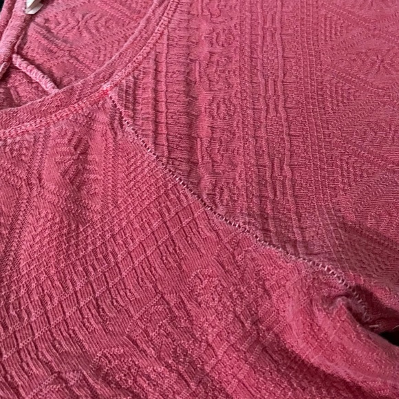 Y2K Top Lace Blouse Lucky Brand M Top Long Sleeve Tee Shirt Coral Pink - Picture 10 of 12